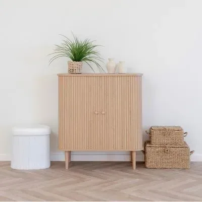 Nikko Small Curved Sideboard with Fluted Doors - Natural, Pine