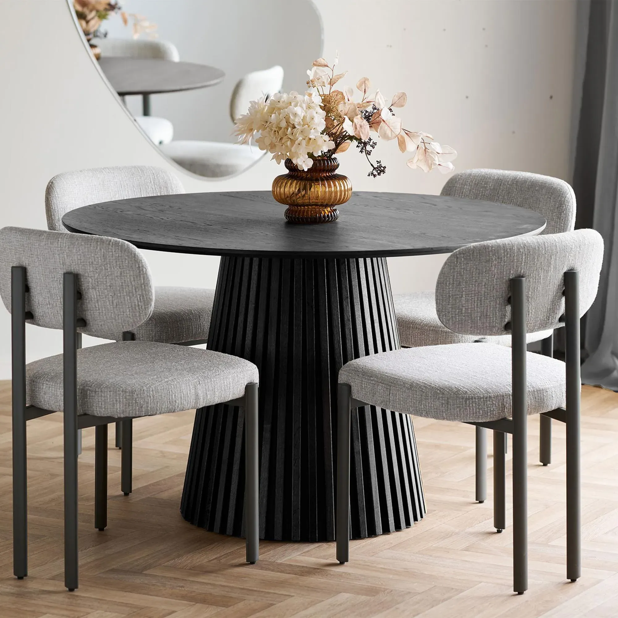 Osaka 4-Seater Round Dining Table with Slatted Base - Black