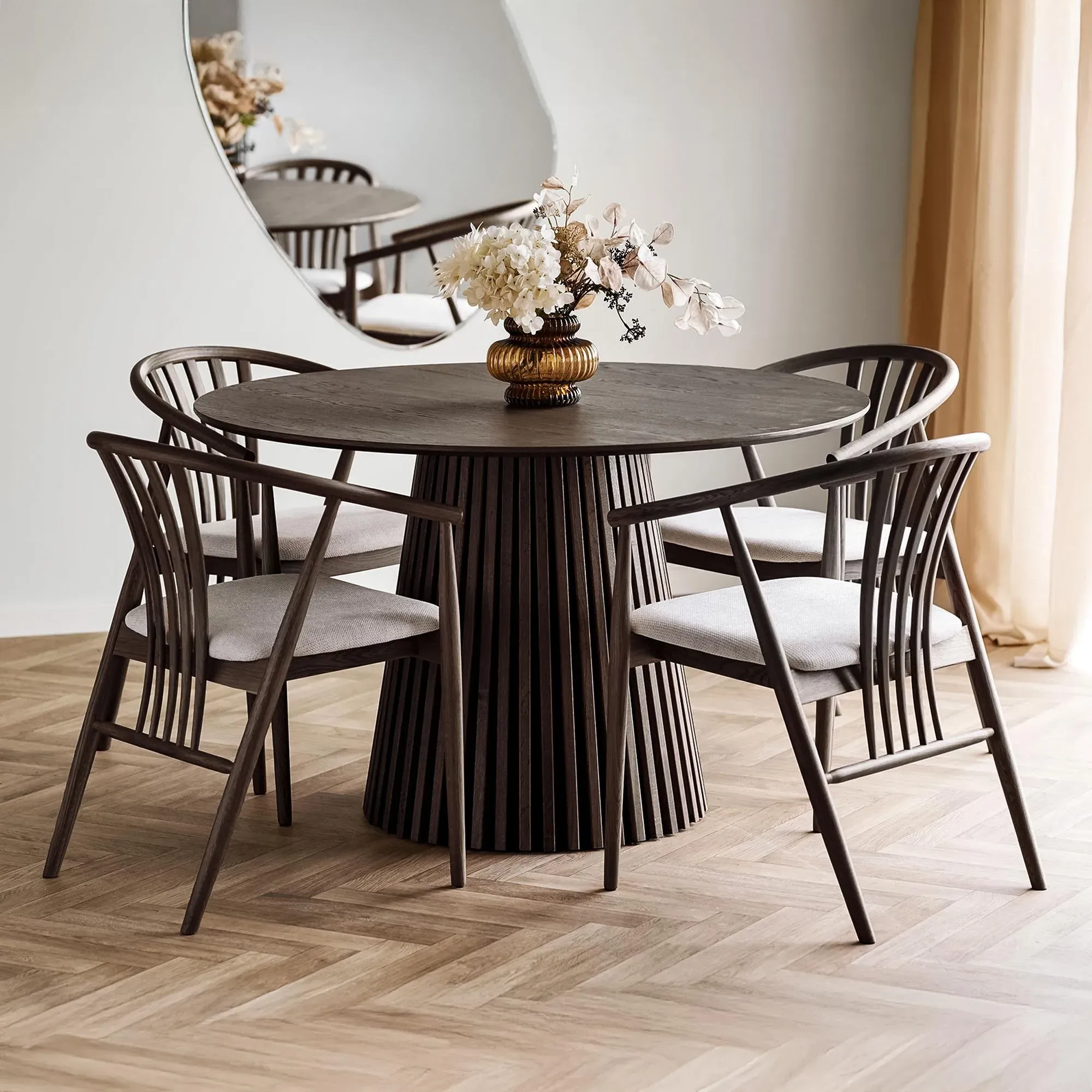 Osaka 4-Seater Round Dining Table with Slatted Base - Smoked