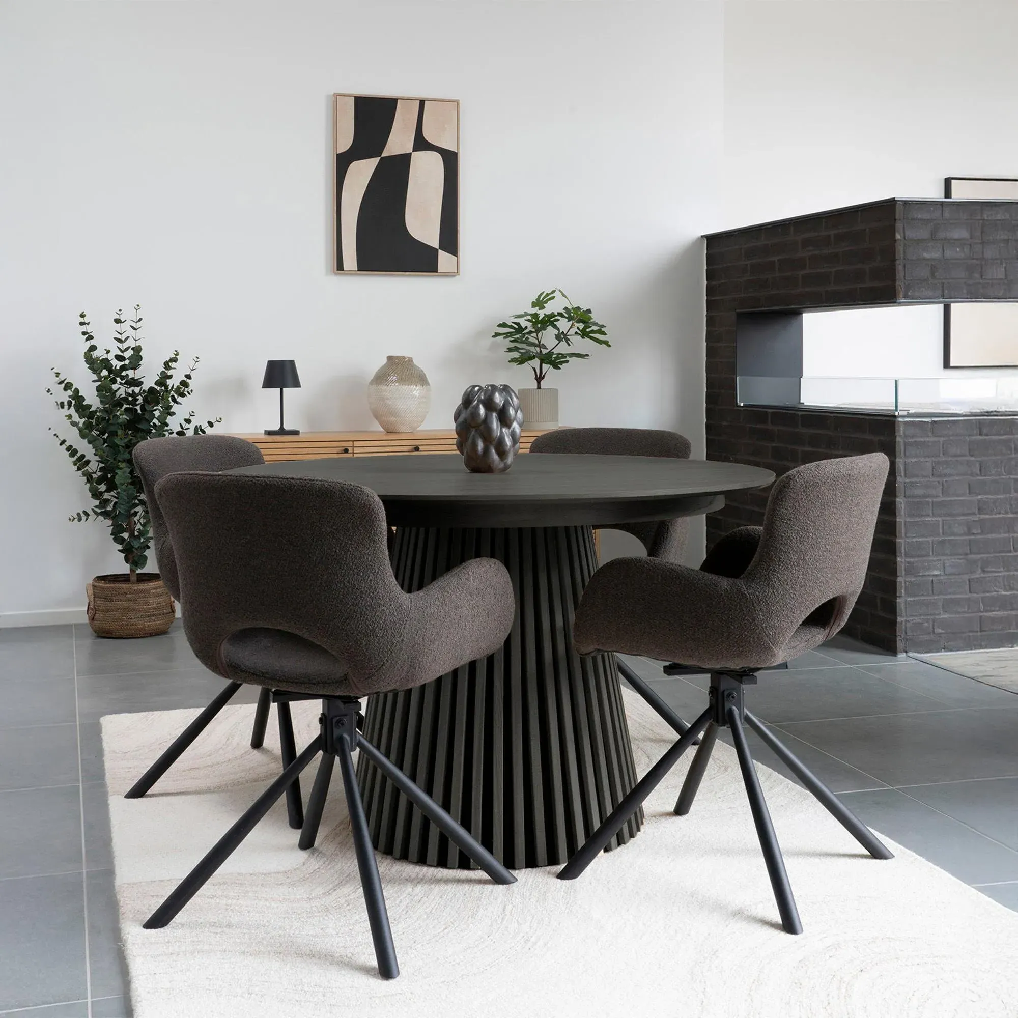 Osaka 6 Seater Round Dining Table with Slatted Base - Black Oak