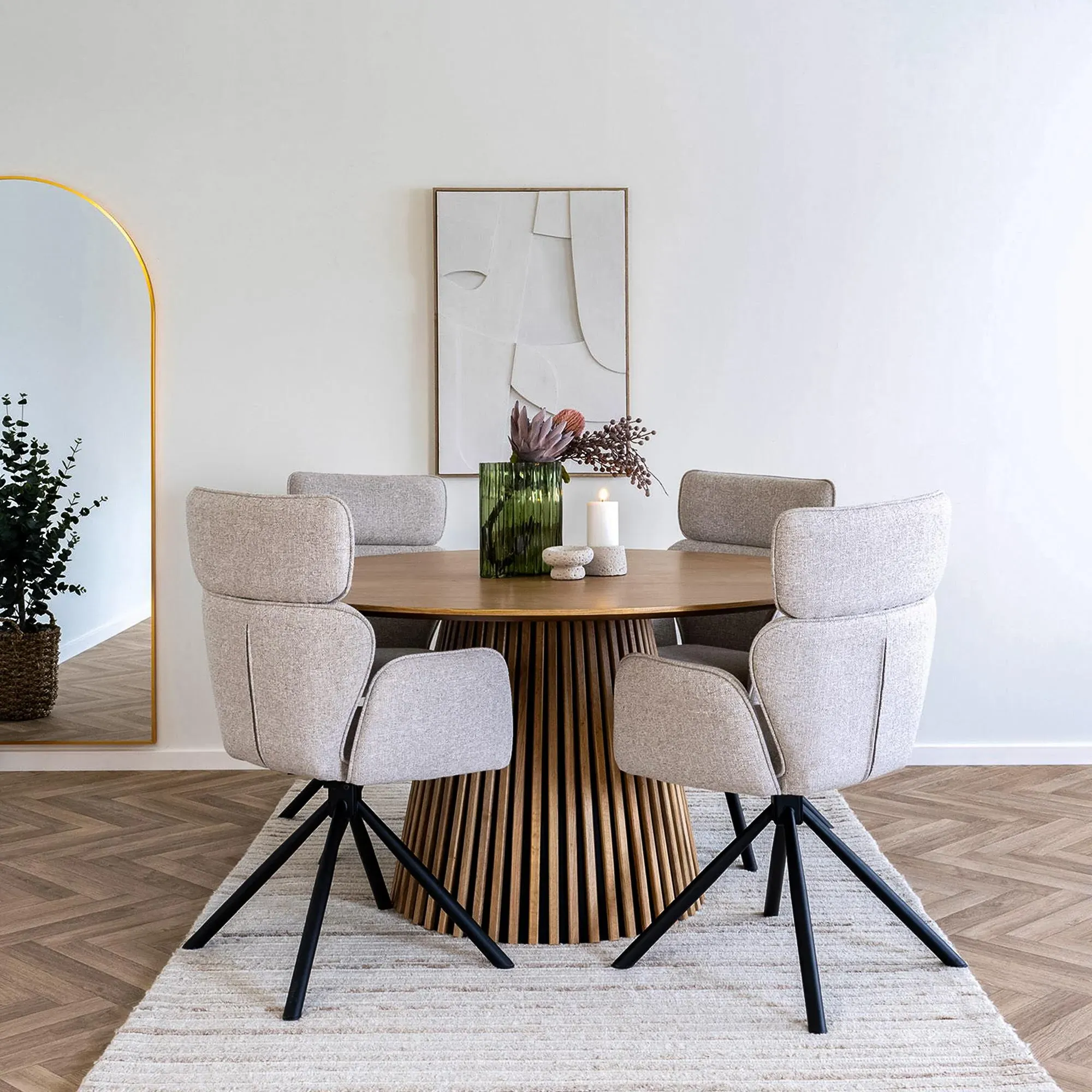 Osaka 6 Seater Round Dining Table with Slatted Base - Oak