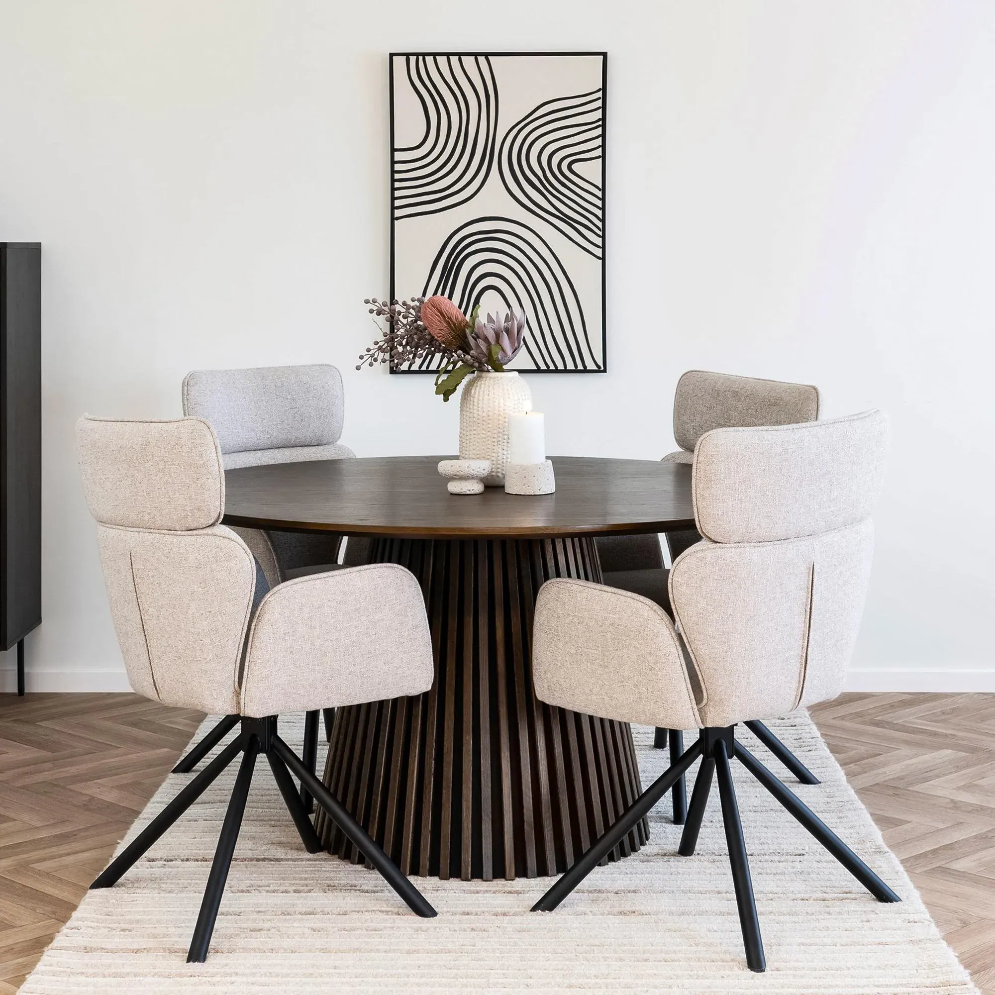 Osaka 6 Seater Round Dining Table with Slatted Base - Smoked Oak