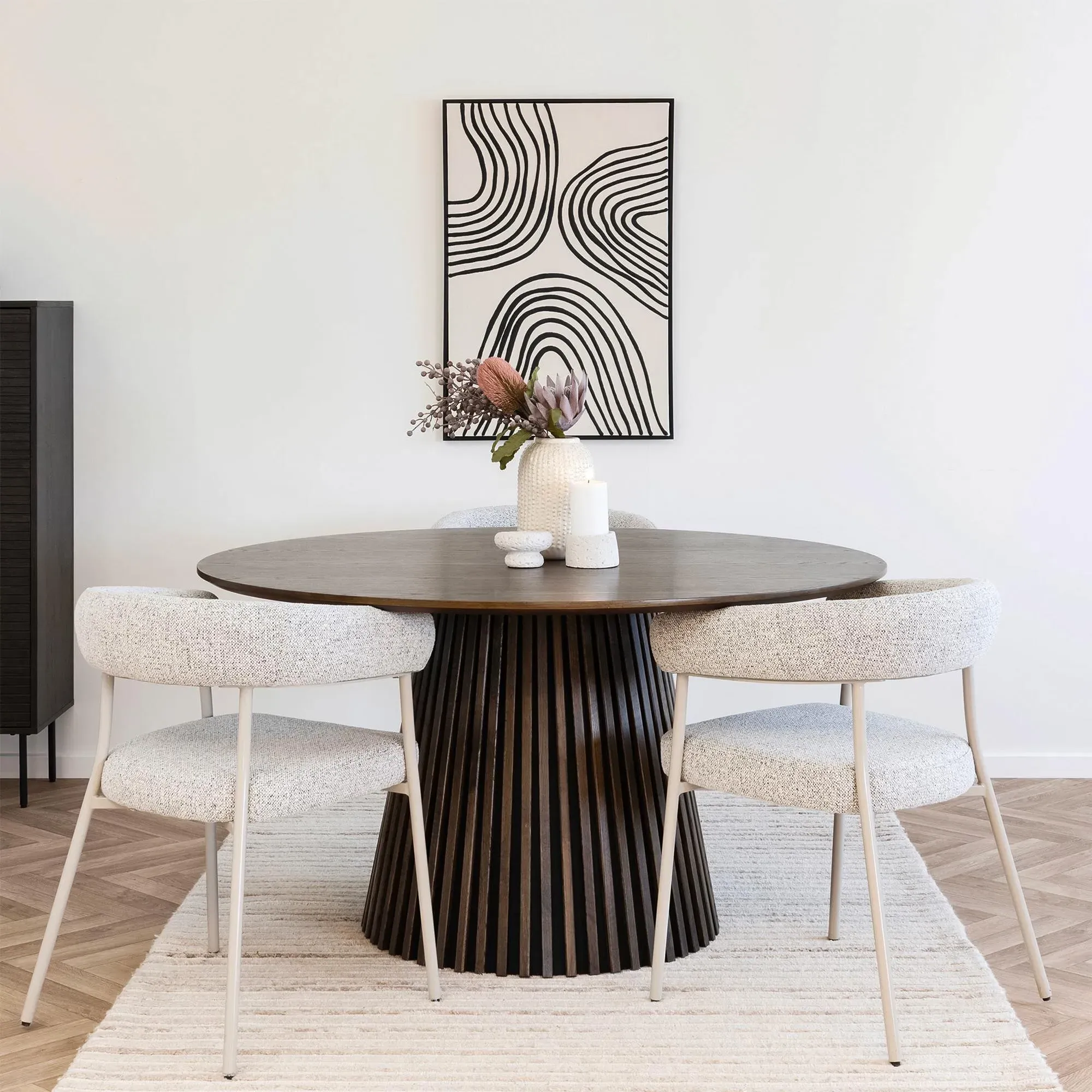 Osaka 6 Seater Round Dining Table with Slatted Base - Smoked Oak