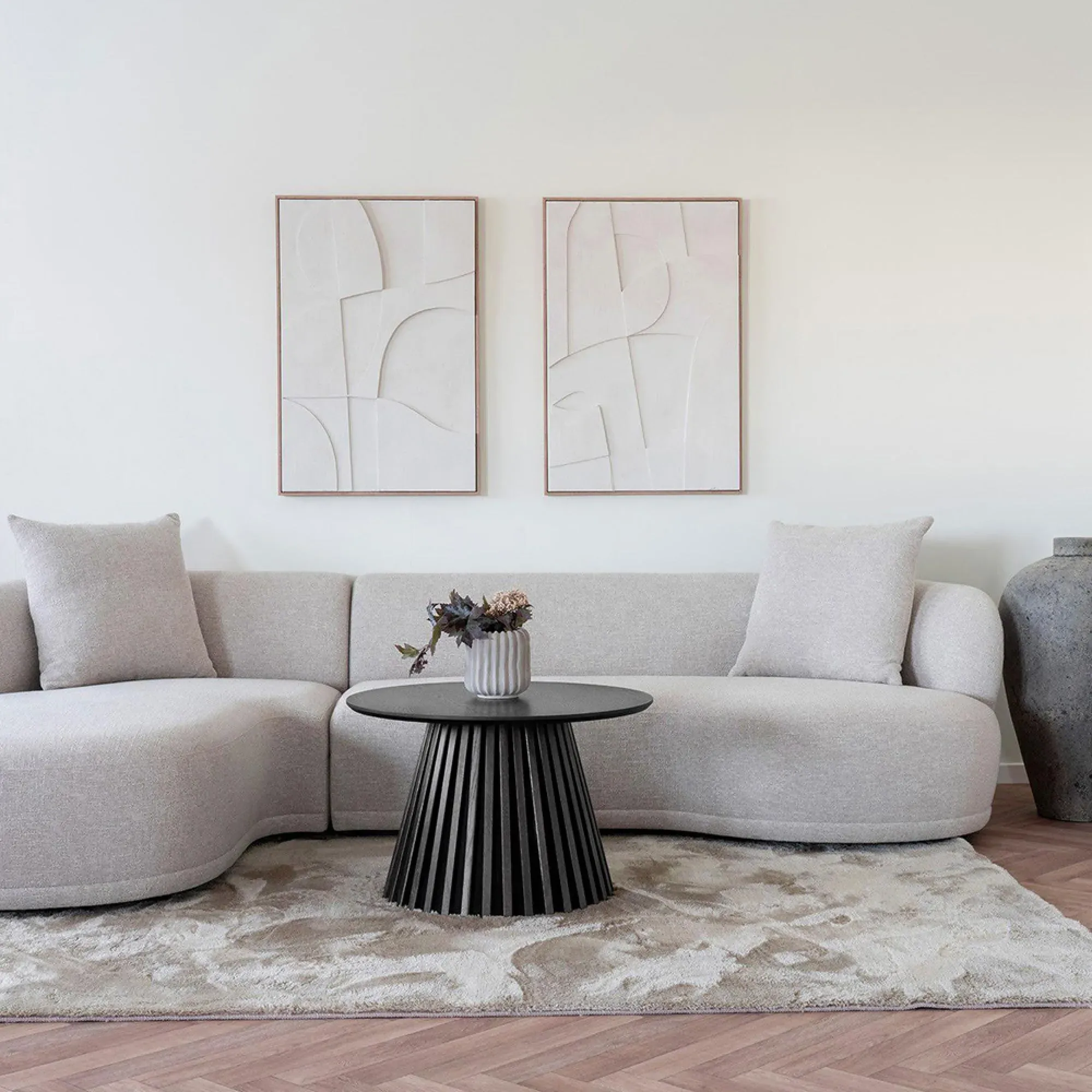 Osaka Round Coffee Table with Slatted Base - Black