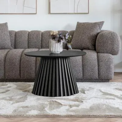 Osaka Round Coffee Table with Slatted Base - Black