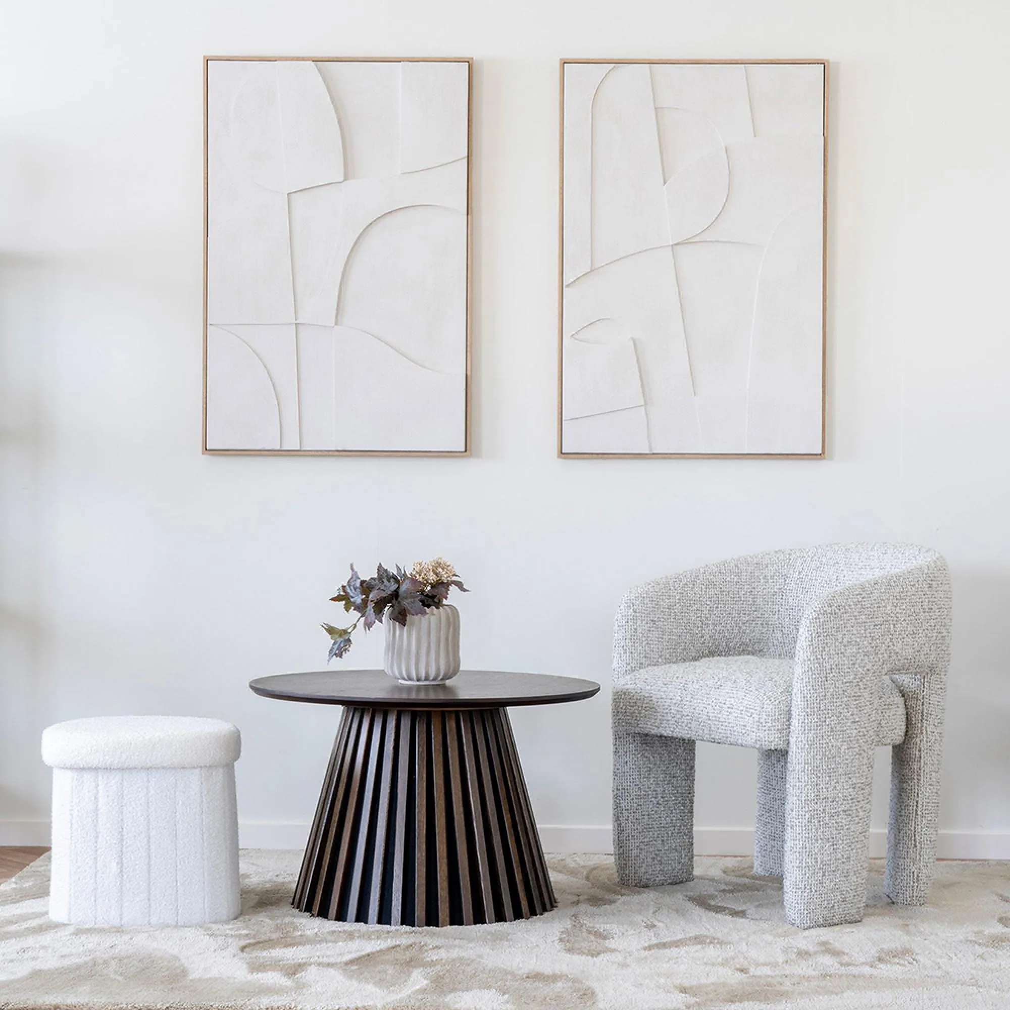 Osaka Round Coffee Table with Slatted Base - Smoked Oak