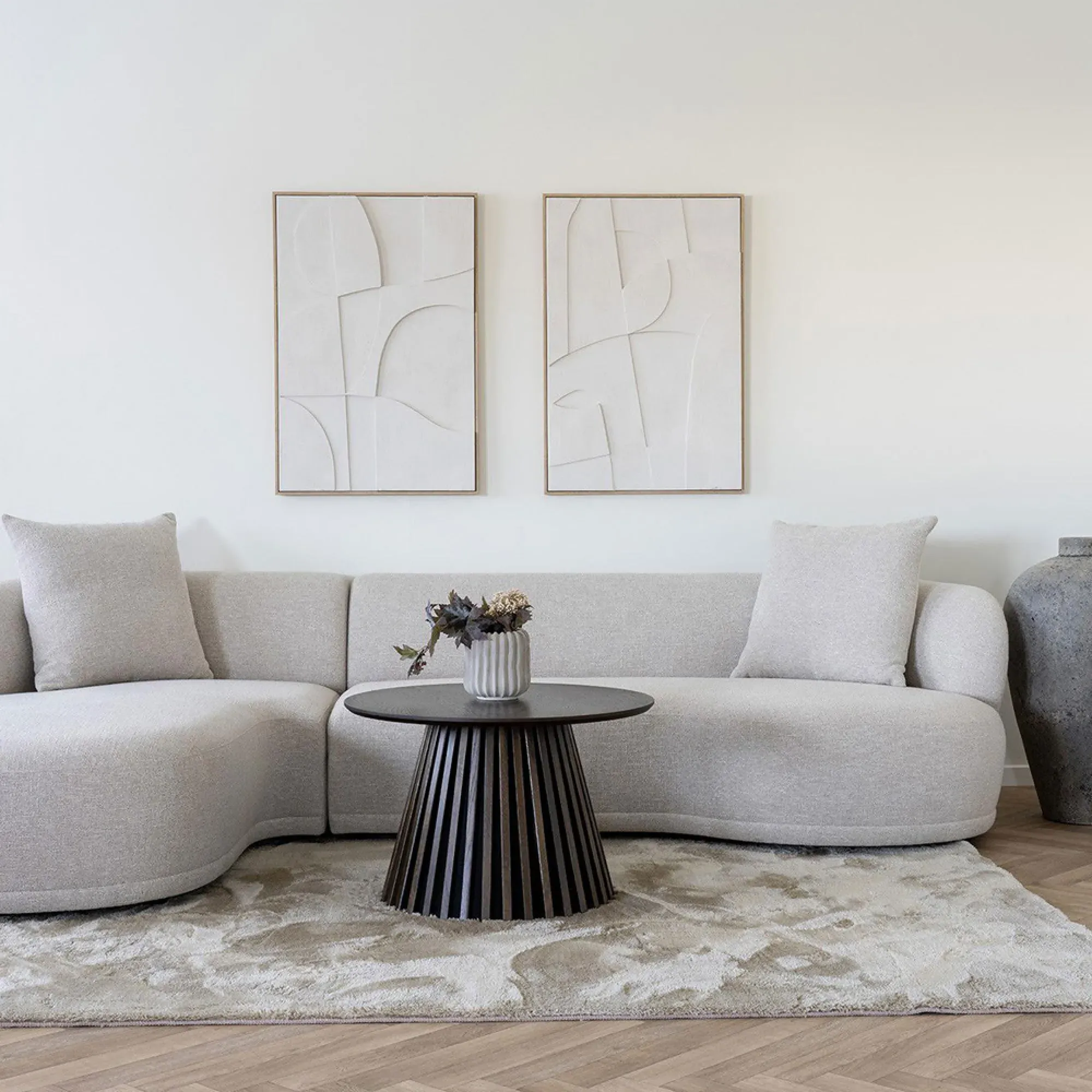 Osaka Round Coffee Table with Slatted Base - Smoked Oak