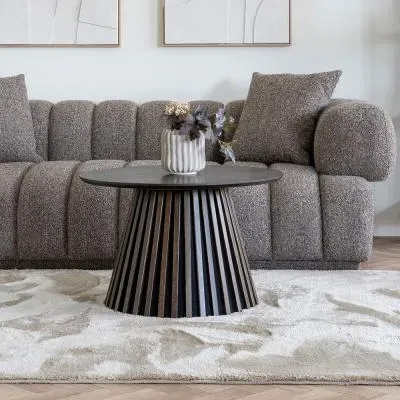 Osaka Round Coffee Table with Slatted Base - Smoked Oak