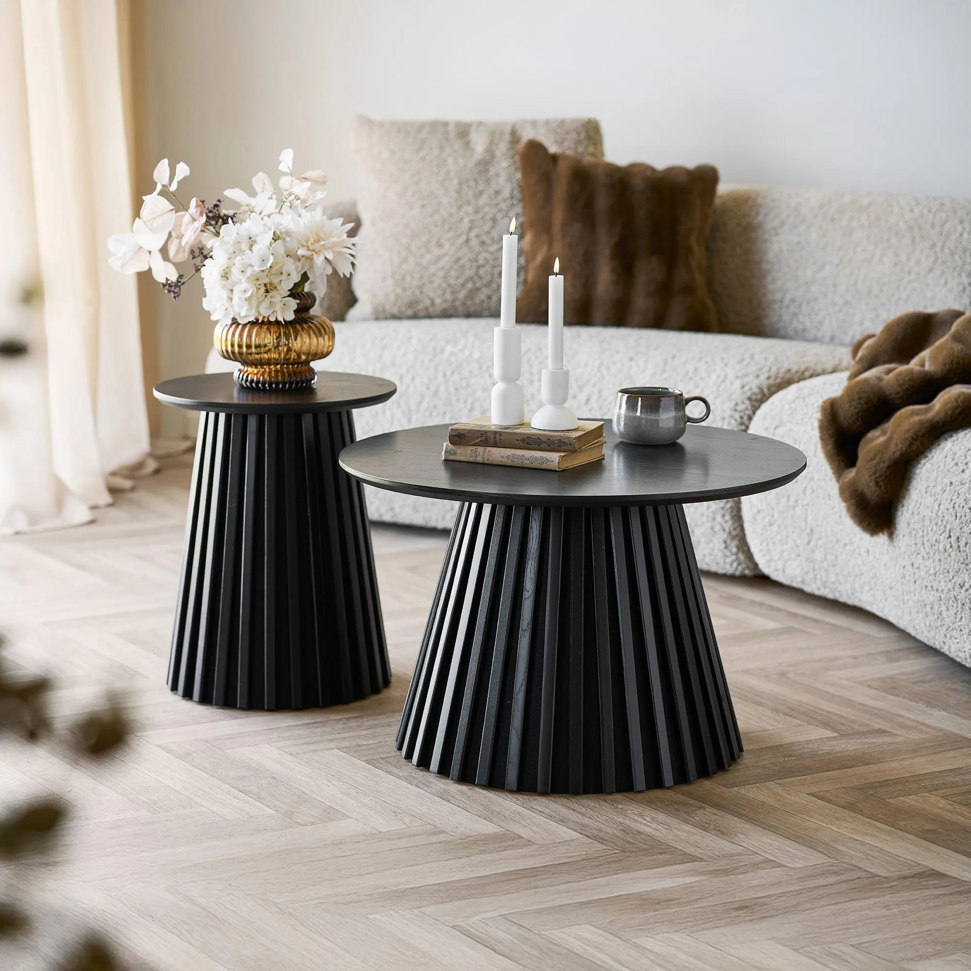 Osaka Round Side Table with Slatted Base - Black