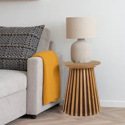 Osaka Round Side Table with Slatted Base - Oak image