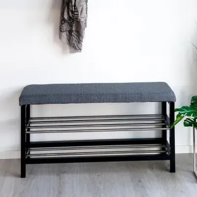 Padova Fabric Bench with Shelves - Grey image