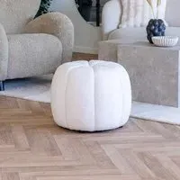 Paisley Round Pouf - Off White, Fabric