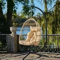 Patras Hanging Chair - Cream, Faux Rattan