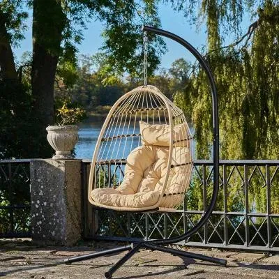 Patras Hanging Chair - Cream, Faux Rattan image