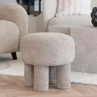 Perth Round Pouf - Light Grey, Fabric