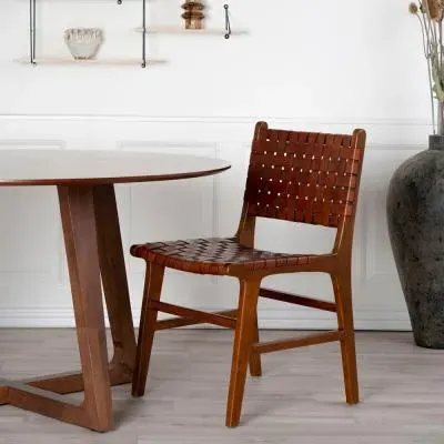 Perugia Dining Chair Set of 2 - Brown, Leather
