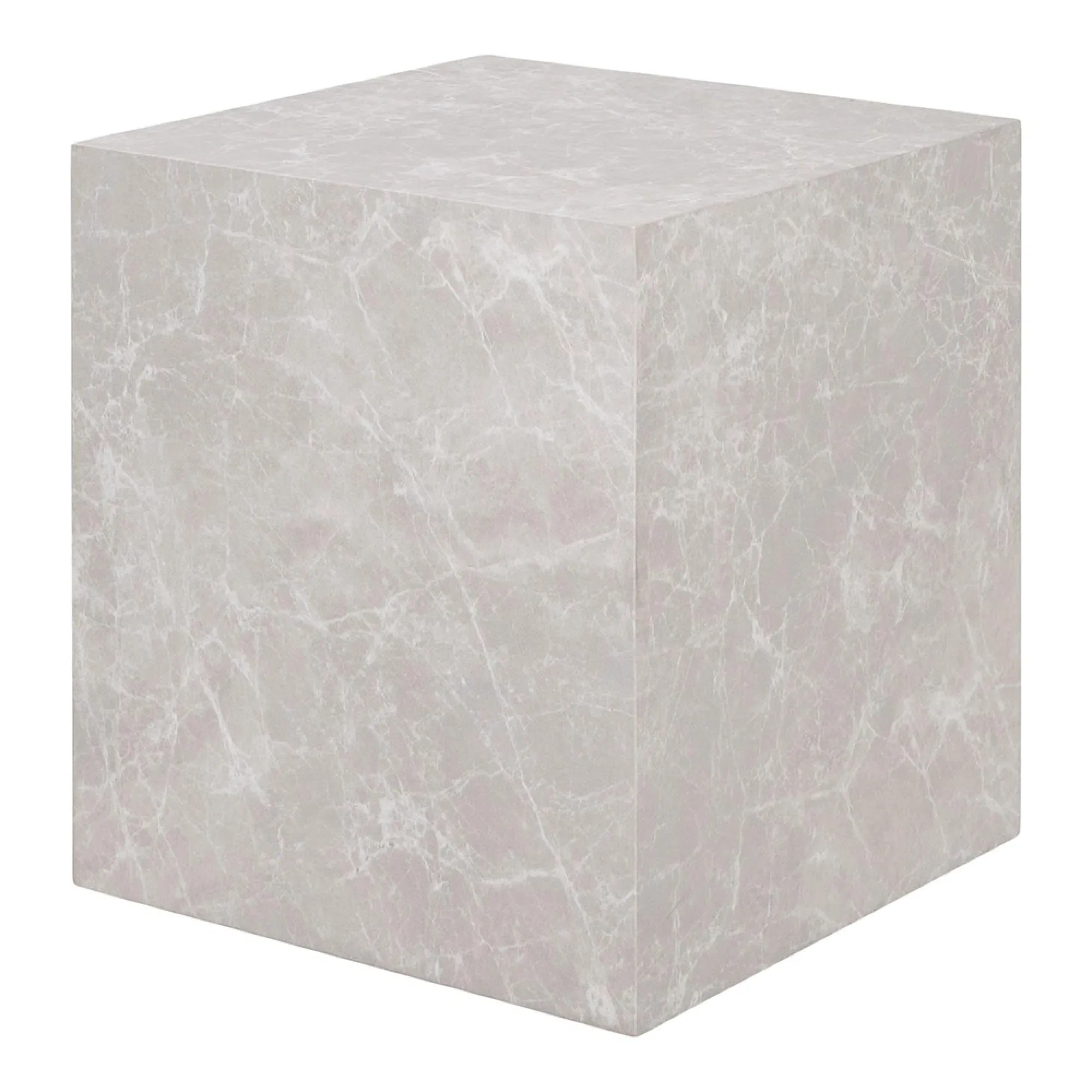 Prague Square Side Table - Beige, Marble Effect