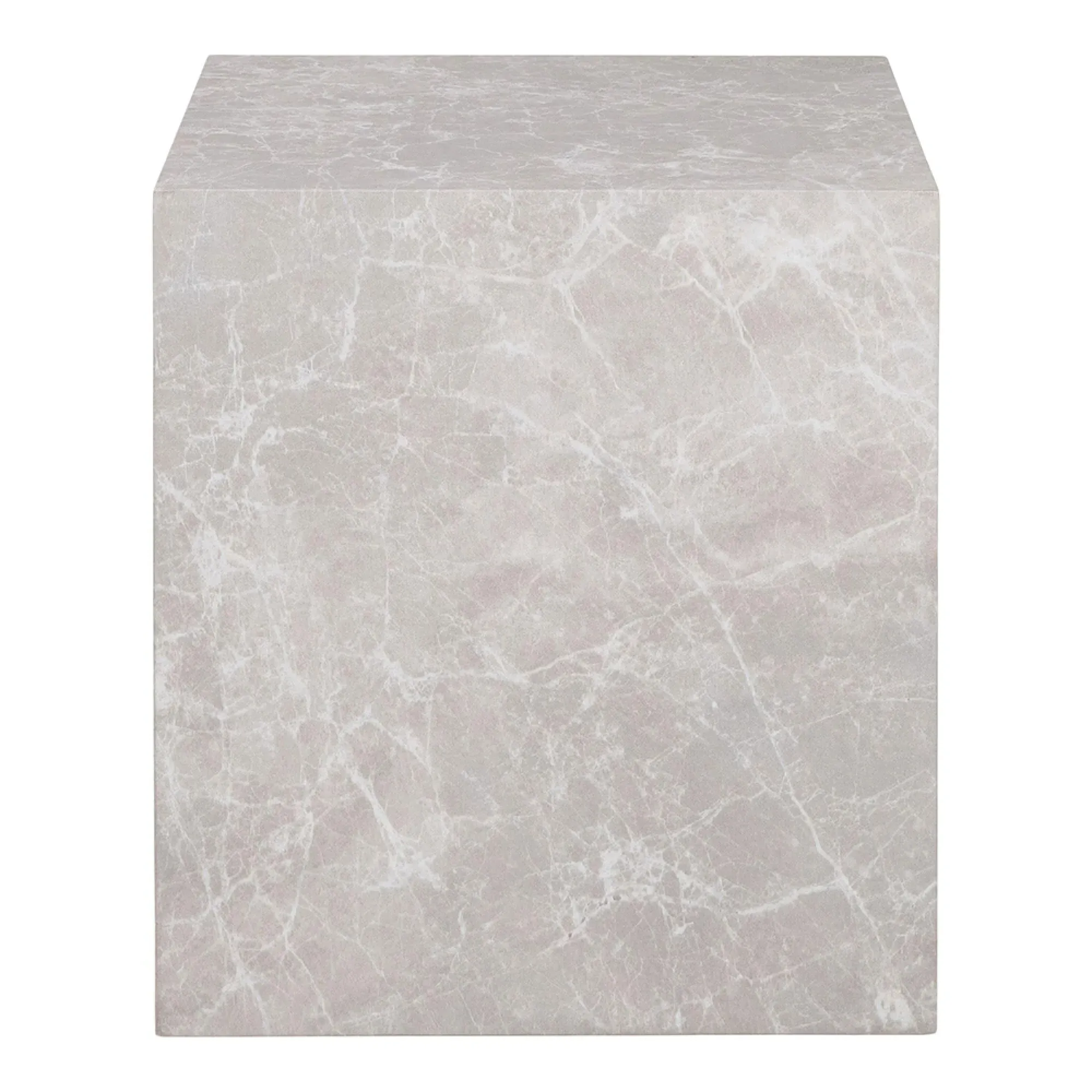 Prague Square Side Table - Beige, Marble Effect