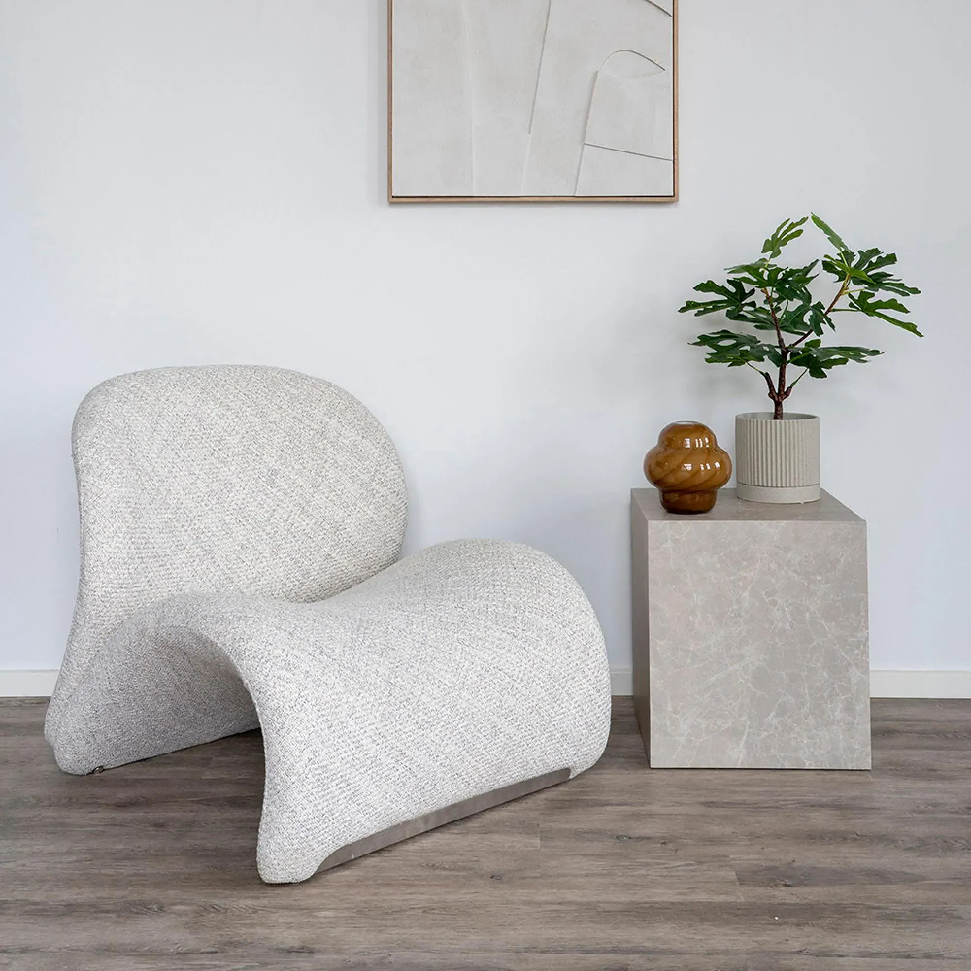 Prague Square Side Table - Beige, Marble Effect