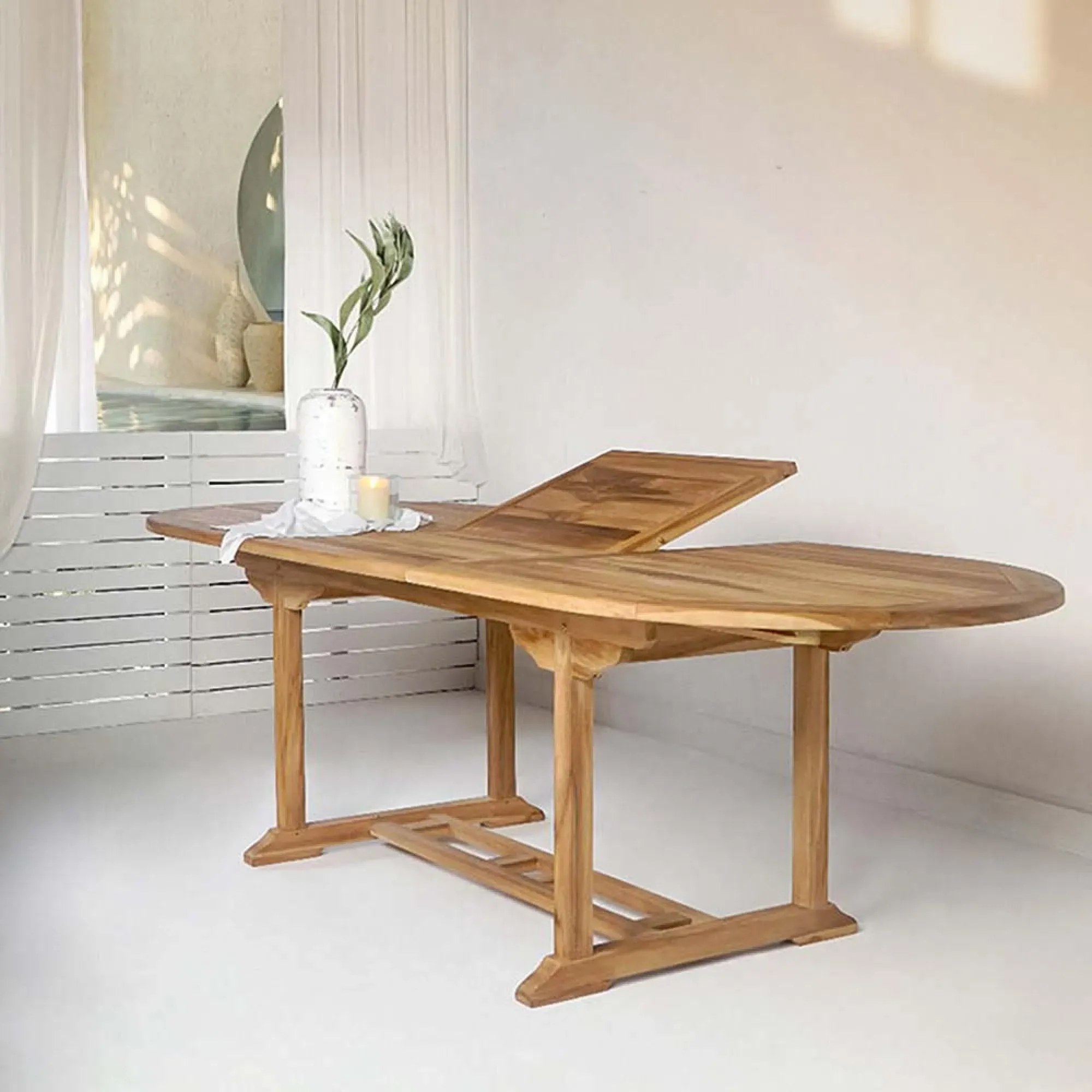 Salamanca Teak Wood Oval Extending Dining Table - Natural