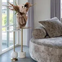 Salo Round Side Table - White, Marble Effect