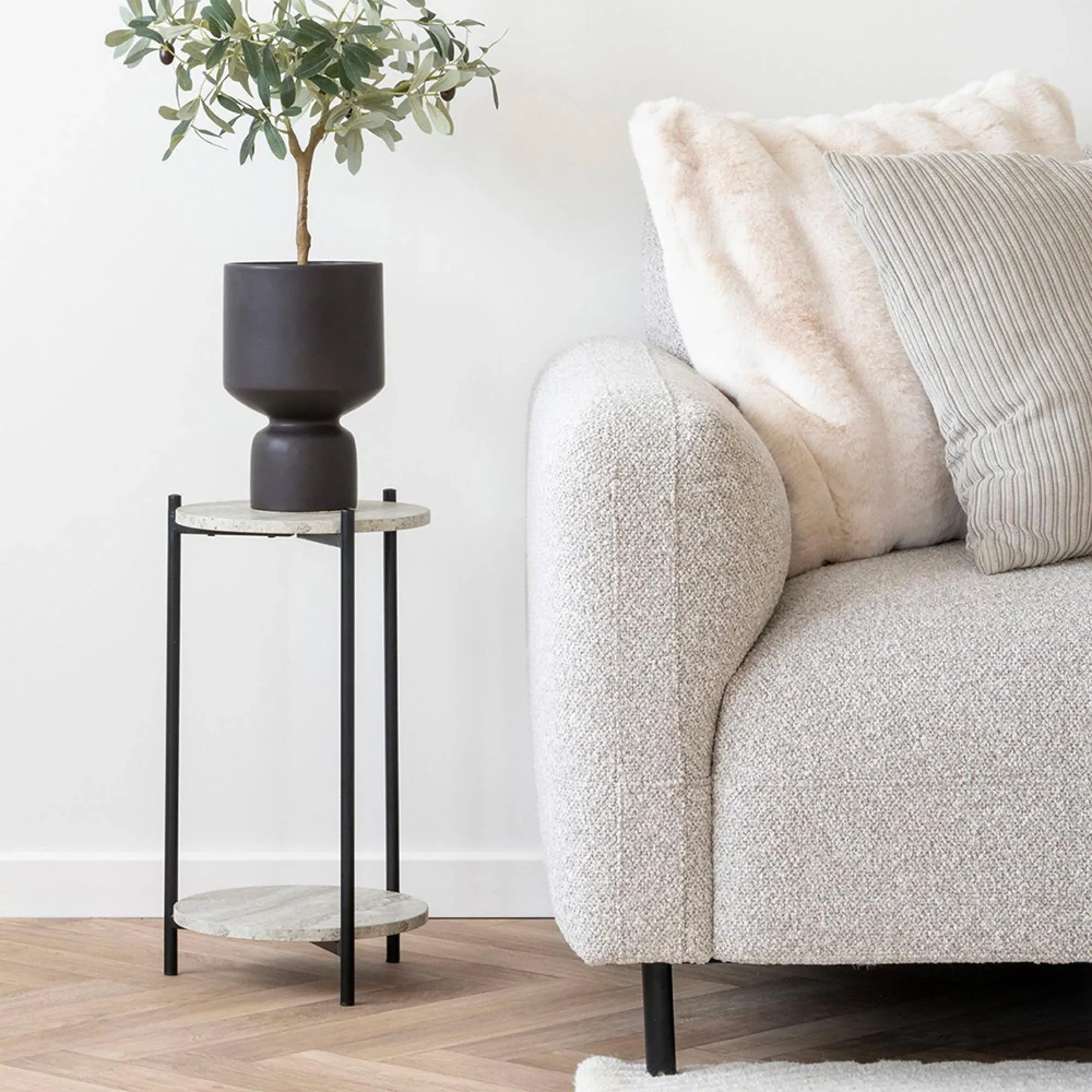 Salvador LHF Lounge Sofa with Black Legs - Light Grey, Boucle