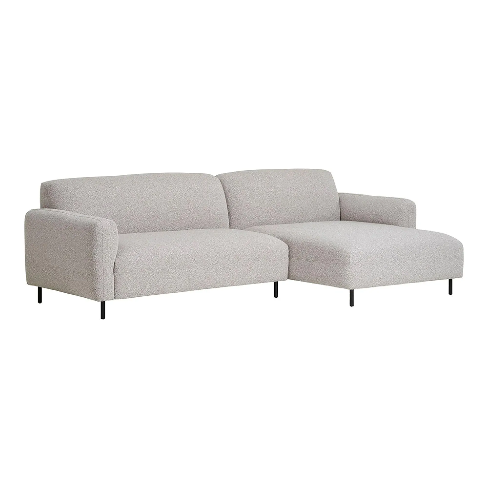 Salvador LHF Lounge Sofa with Black Legs - Light Grey, Boucle