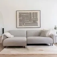 Salvador RHF Lounge Sofa with Black Legs - Light Grey, Boucle