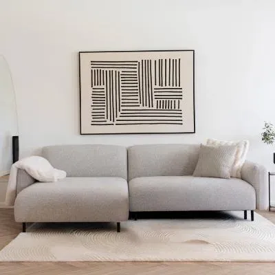 Salvador RHF Lounge Sofa with Black Legs - Light Grey, Boucle