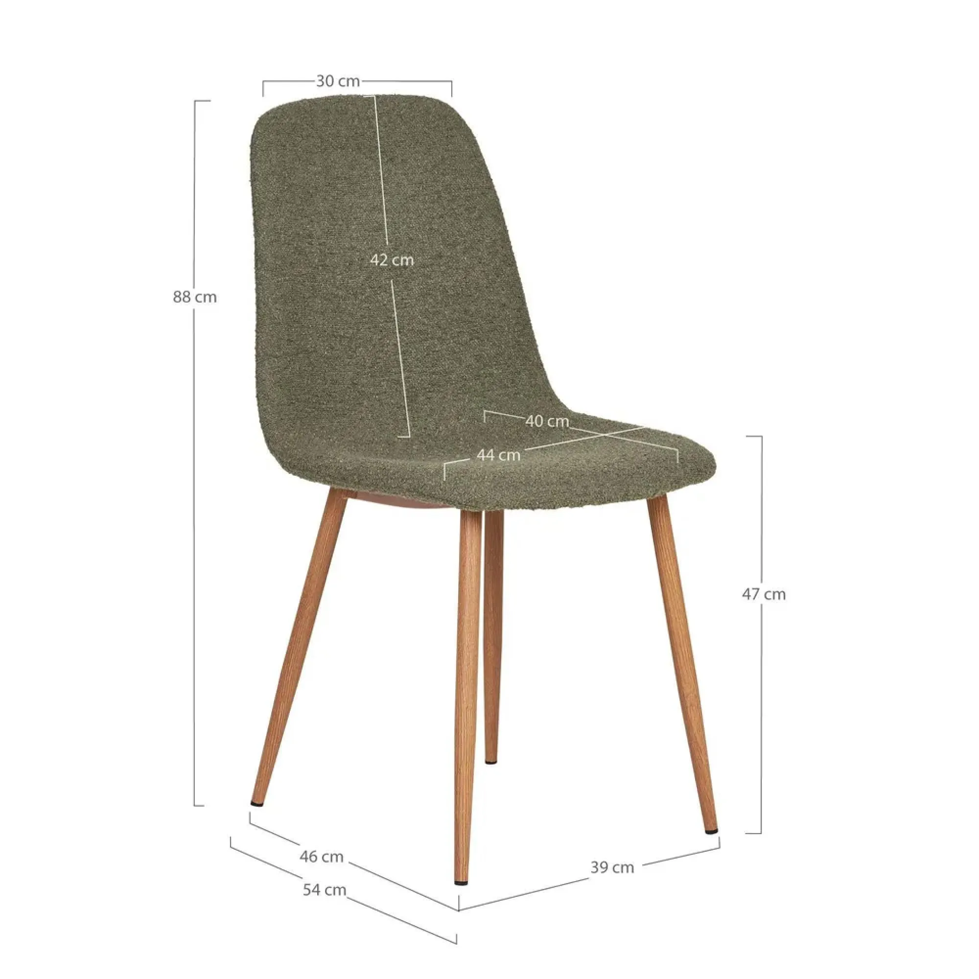 Stockholm Dining Chair Set of 2 - Green, Boucle Fabric