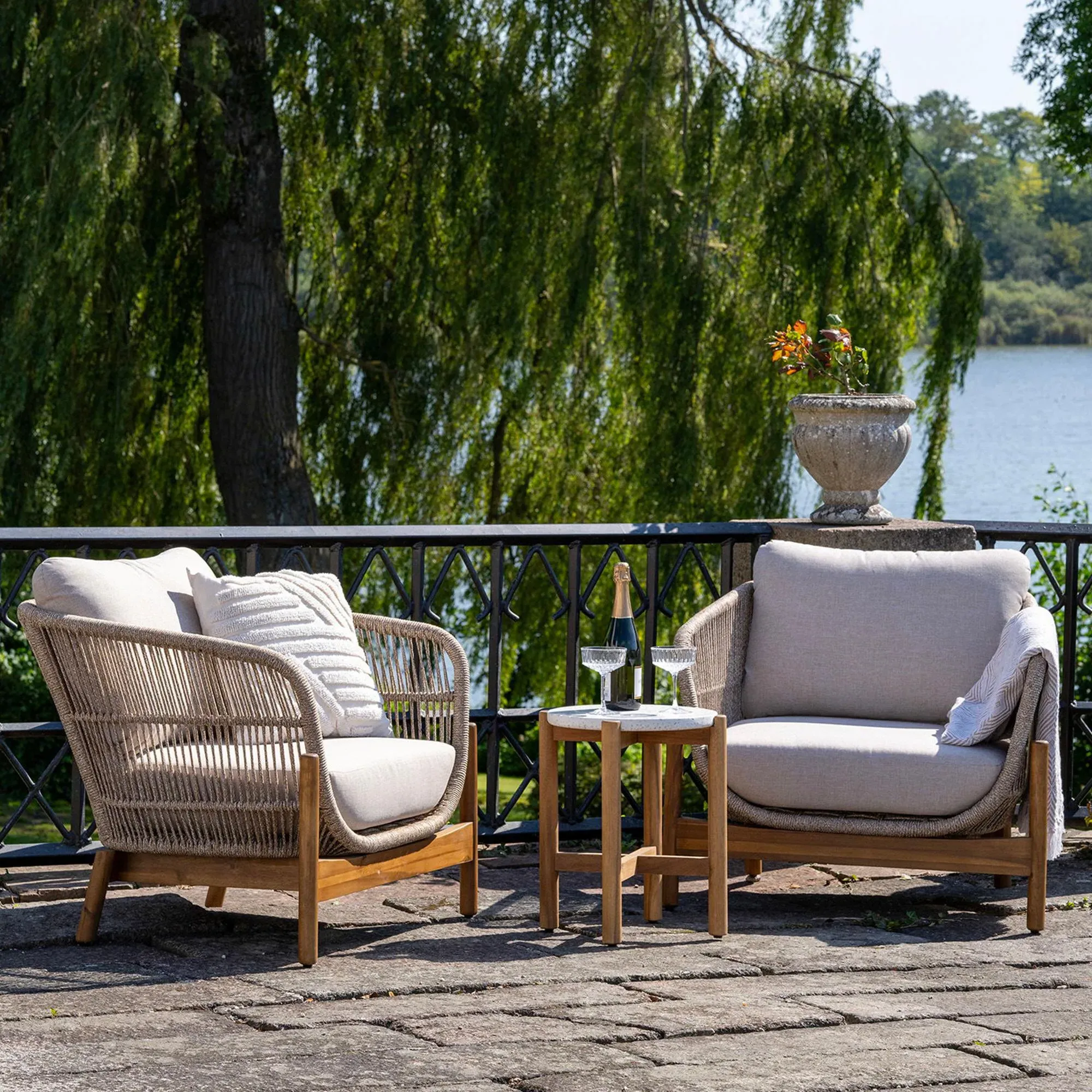 Terracina 2-Seater Round Bistro Set - Beige, Rope