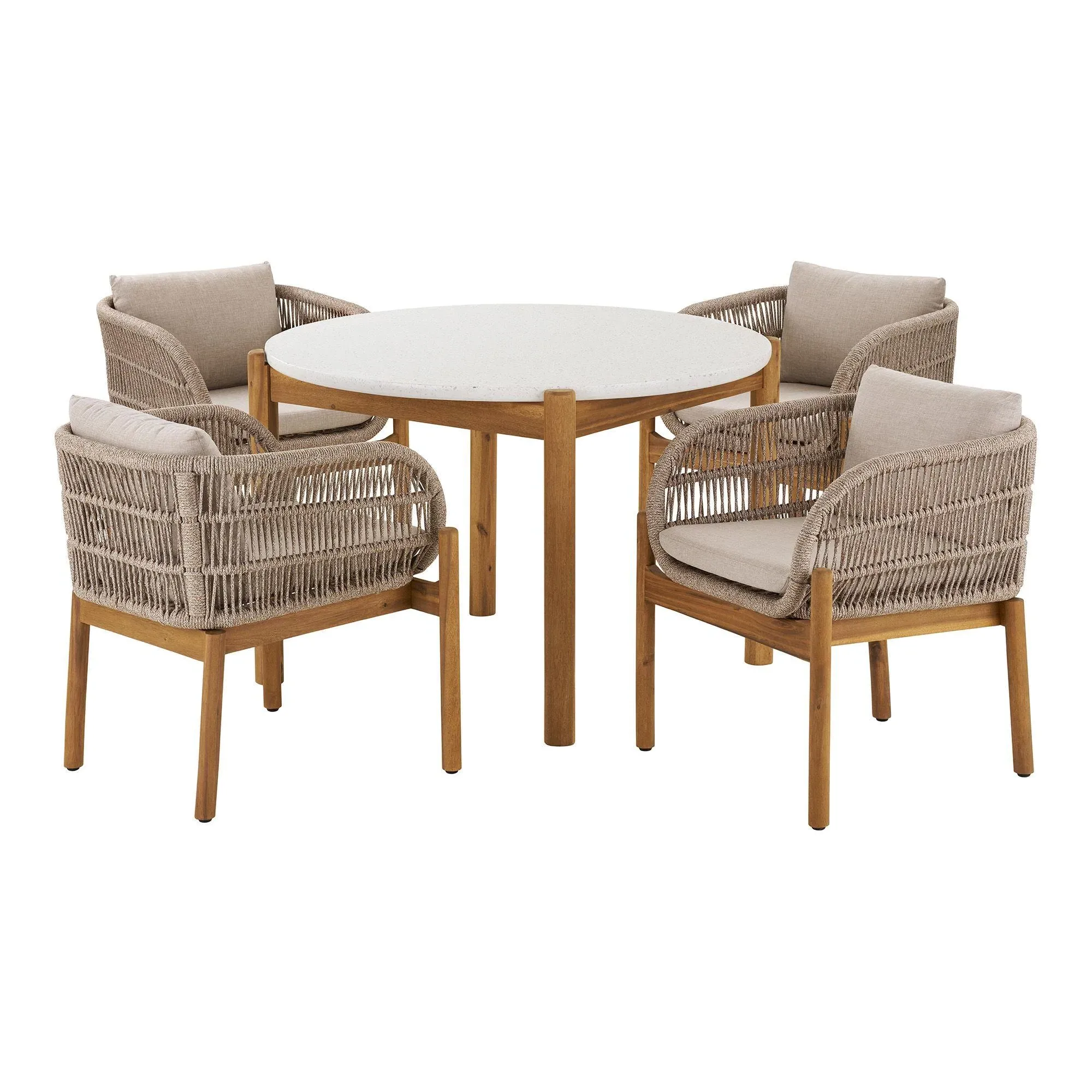Terracina 4-Seater Round Garden Dining Set - Beige, Rope