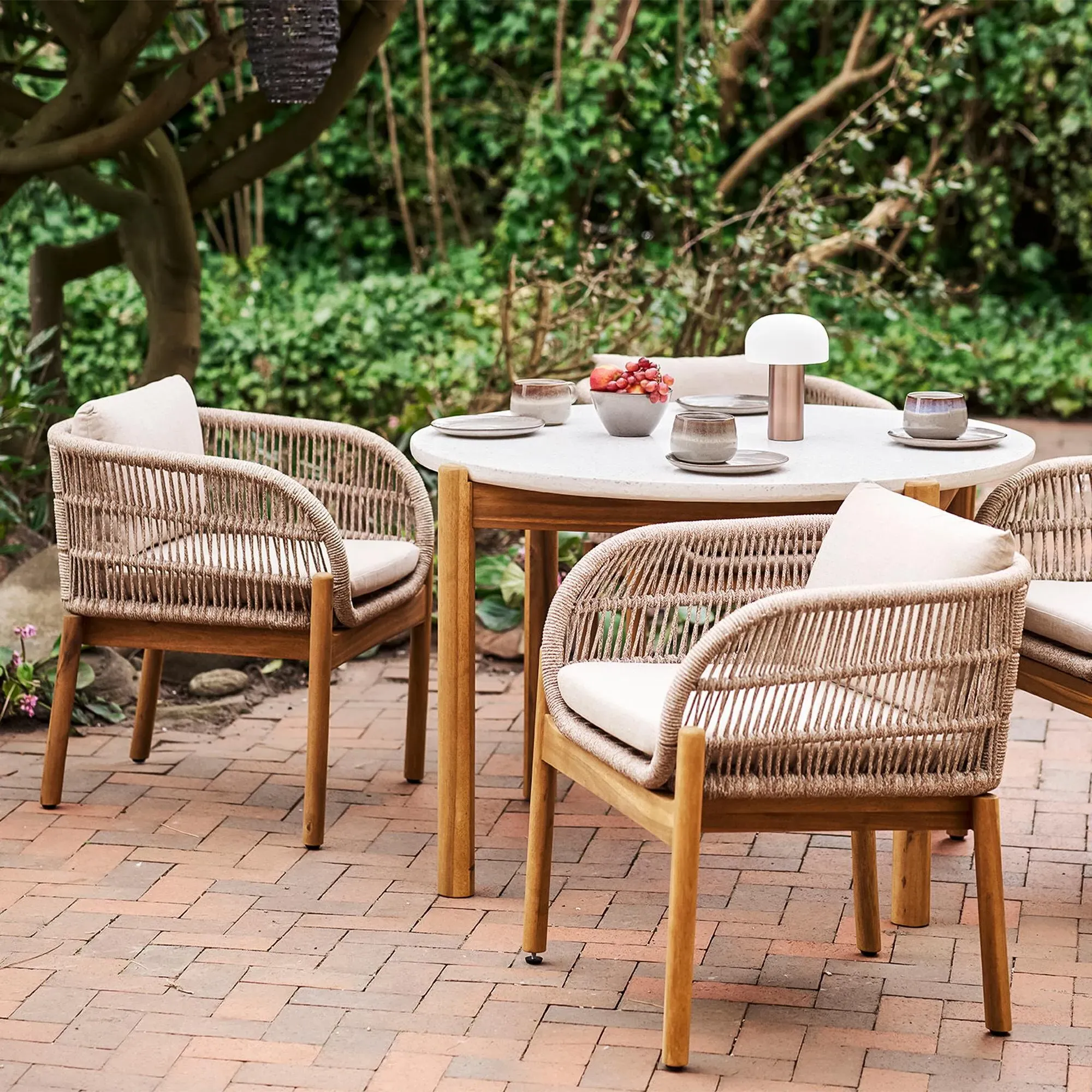 Terracina 4-Seater Round Garden Dining Set - Beige, Rope