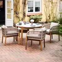 Terracina 4-Seater Round Garden Dining Set - Beige, Rope