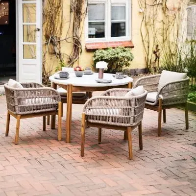 Terracina 4-Seater Round Garden Dining Set - Beige, Rope image
