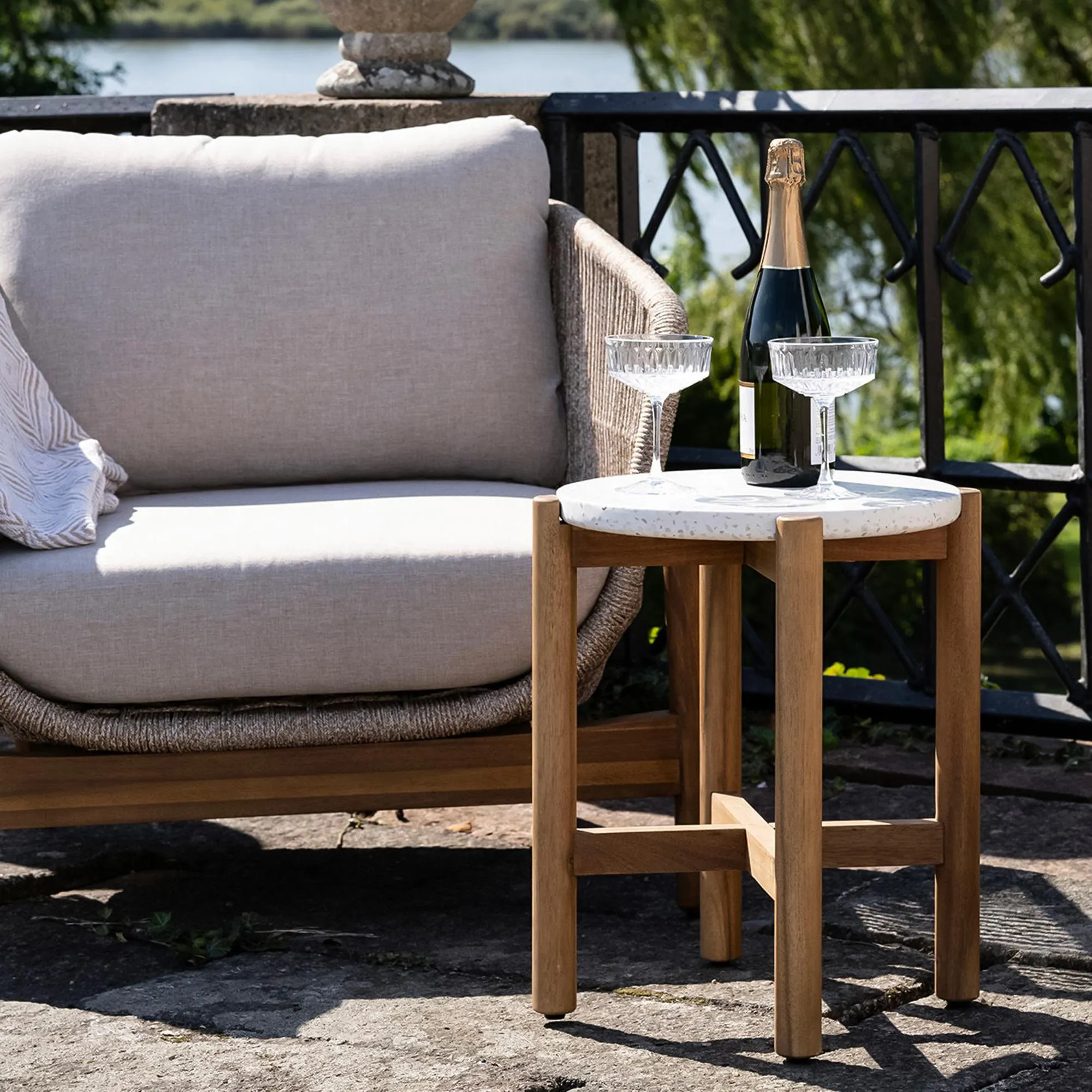 Terracina Round Garden Side Table - White, Concrete