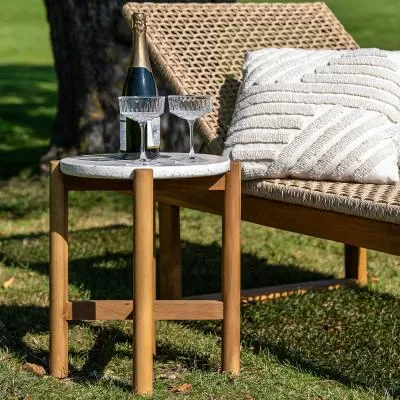 Terracina Round Garden Side Table - White, Concrete image