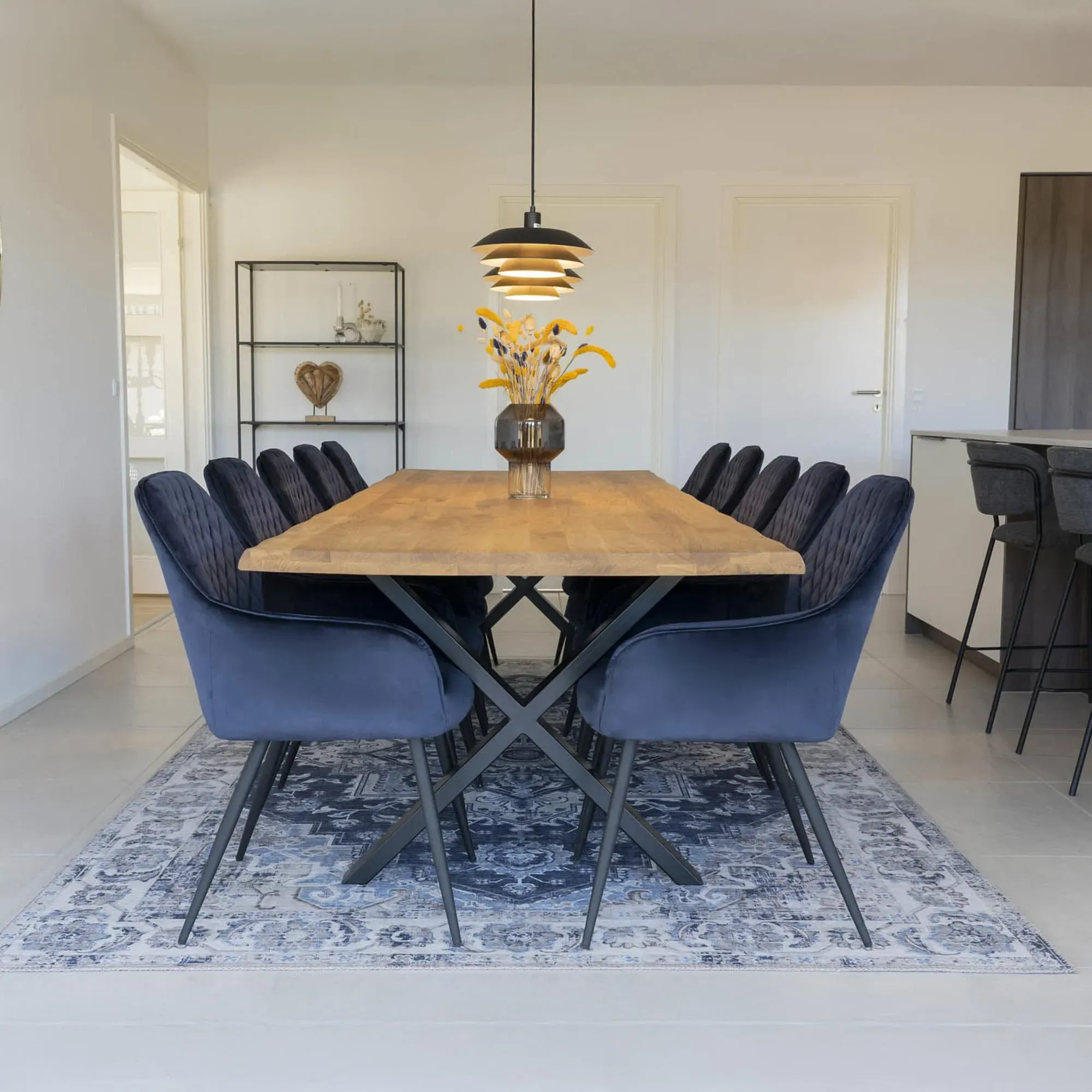 Toulon 14 Seater Dining Table with Black Cross Legs - Natural, Oak