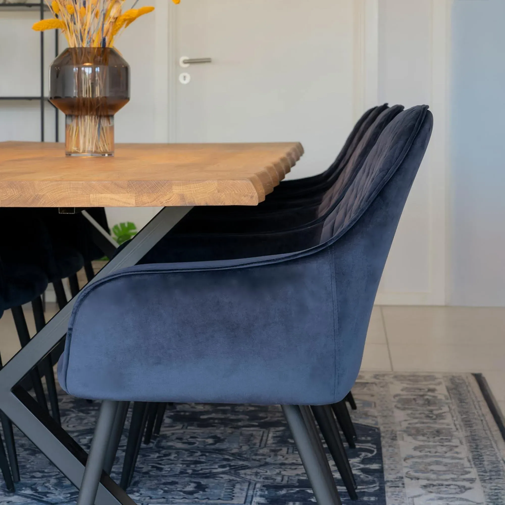 Toulon 14 Seater Dining Table with Black Cross Legs - Natural, Oak