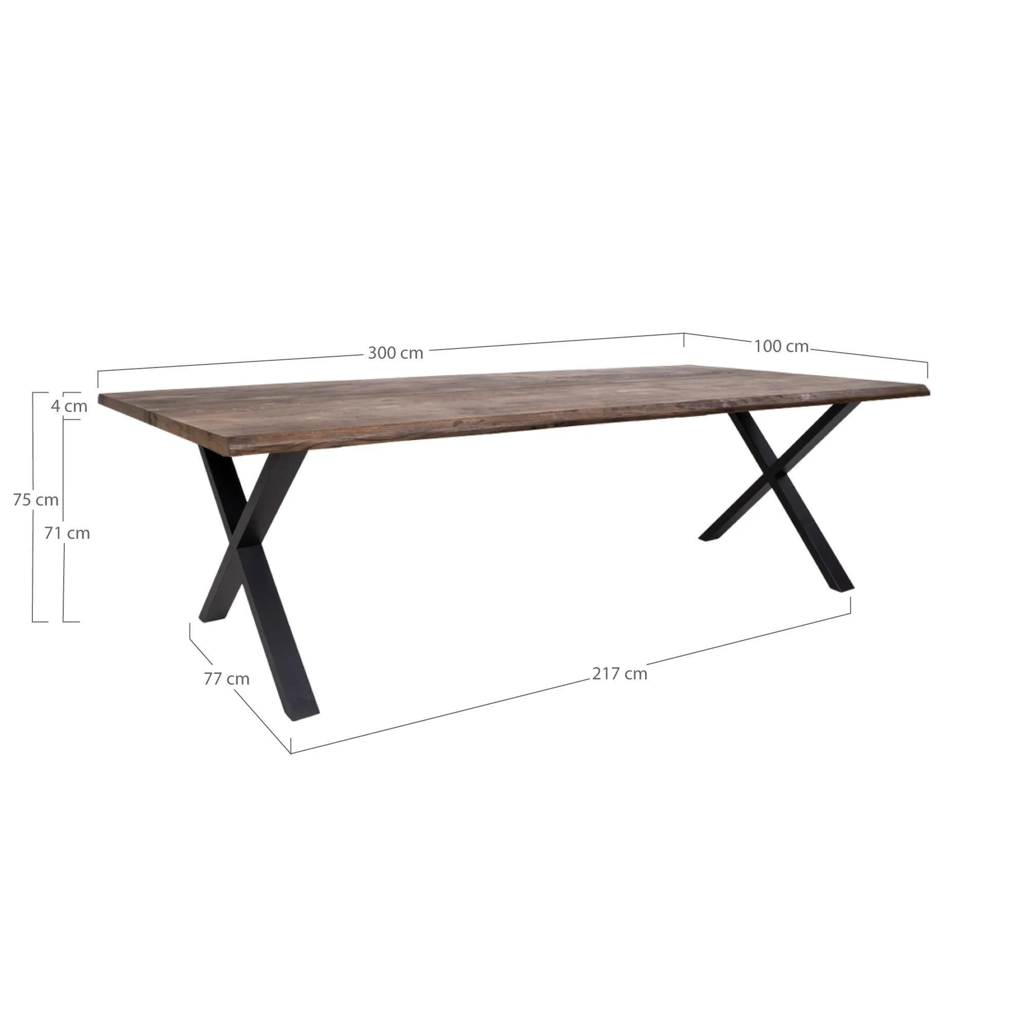 Toulon 14 Seater Dining Table with Black Cross Legs - Smoked, Oak
