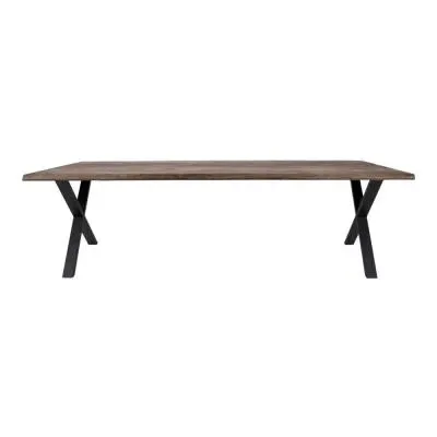 Toulon 14 Seater Dining Table with Black Cross Legs - Smoked, Oak