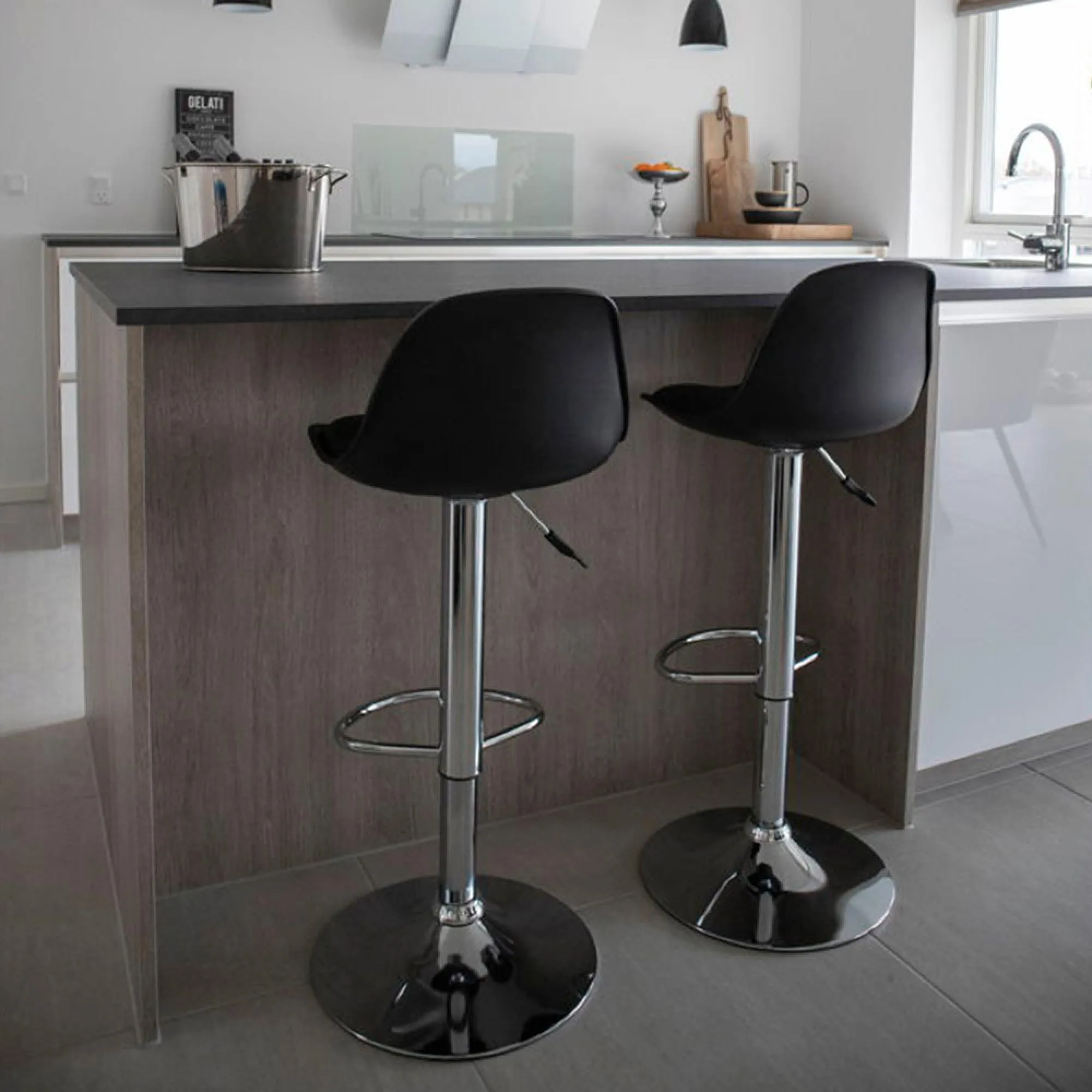Trondheim Adjustable Barstool - Black, Faux Leather
