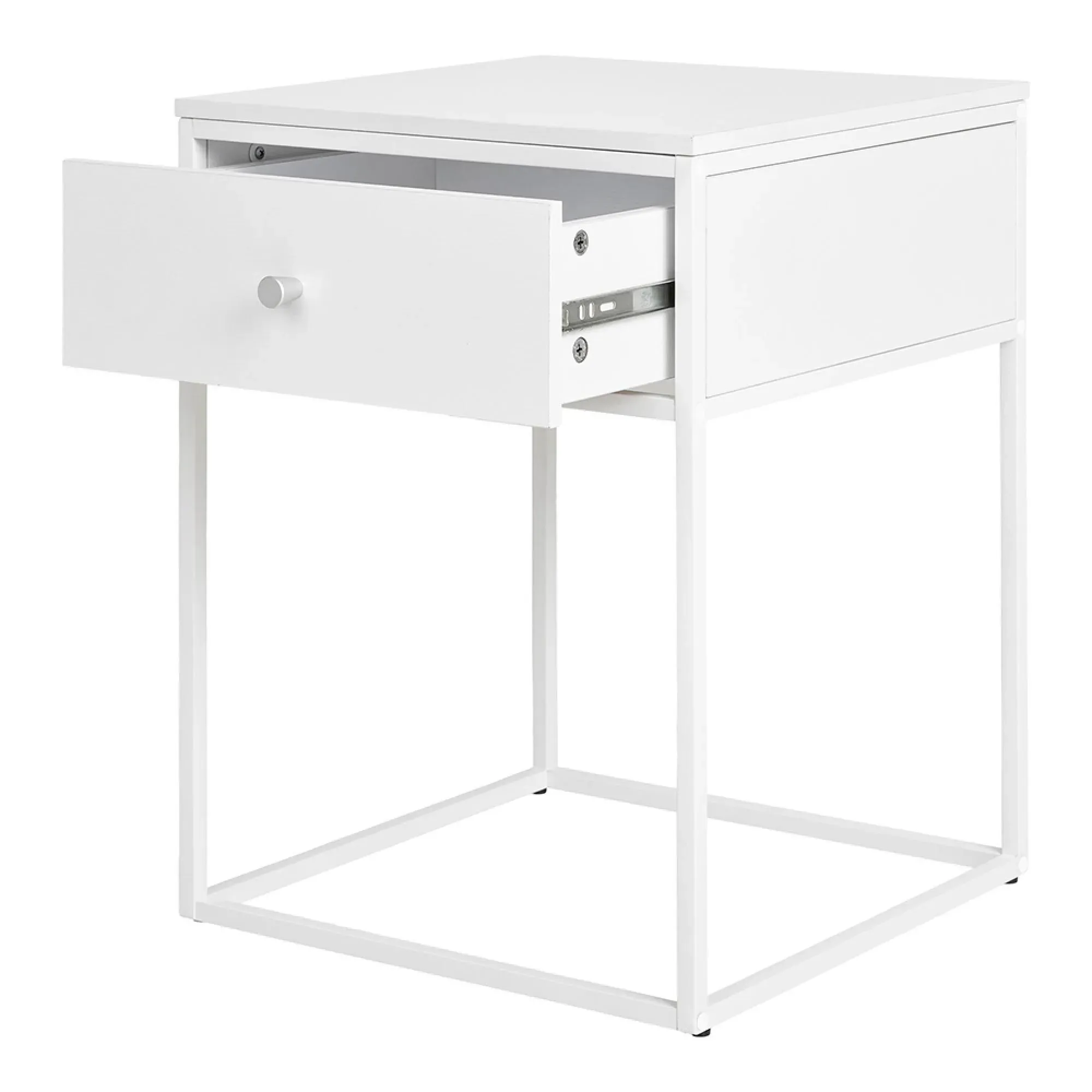 Vita 1 Drawer Side Table - White, Melamine