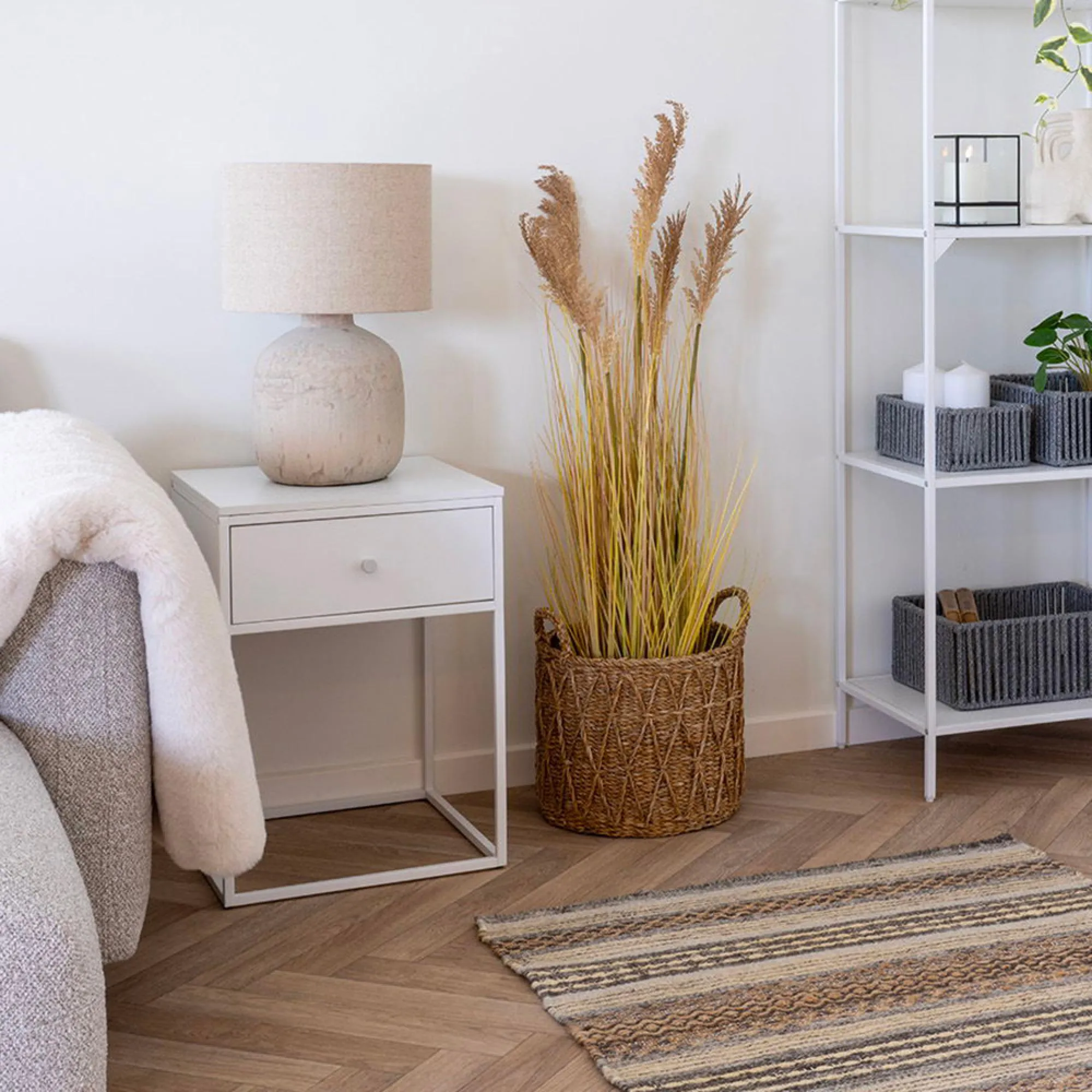 Vita 1 Drawer Side Table - White, Melamine