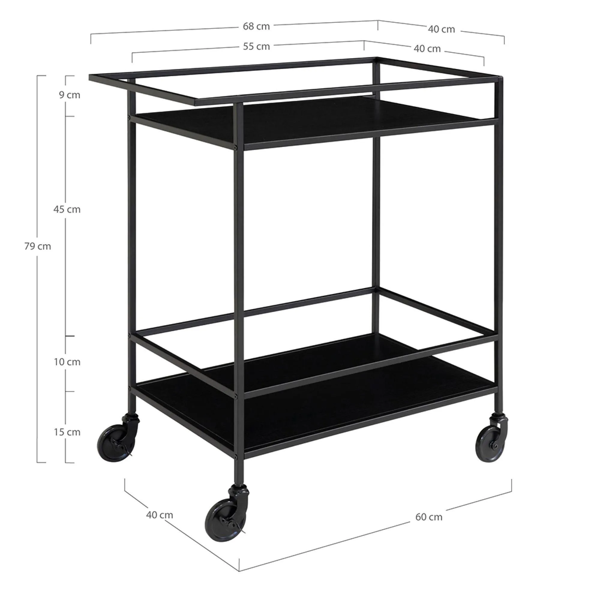 Vita Bar Trolley - Black, Melamine