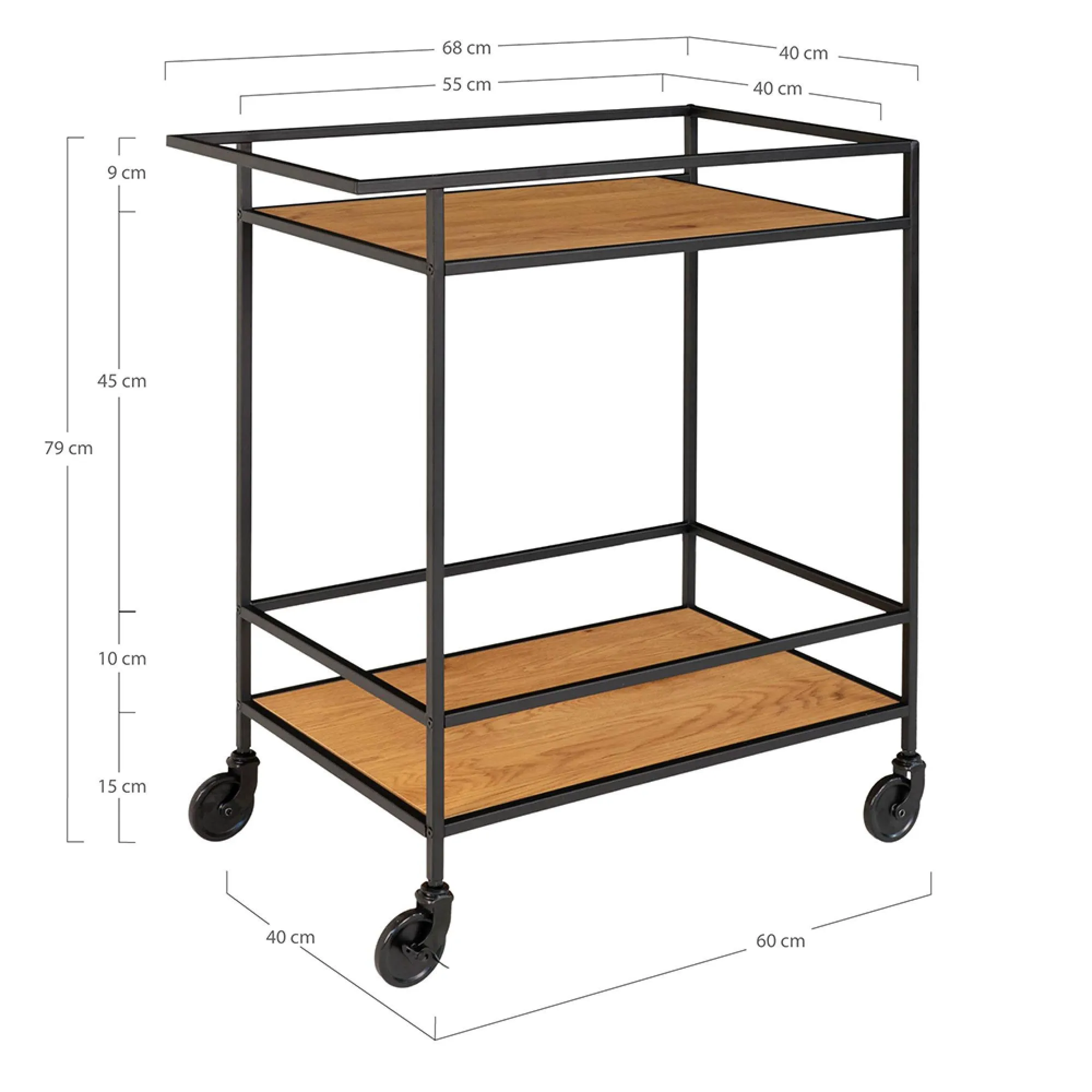 Vita Bar Trolley - Natural, Steel