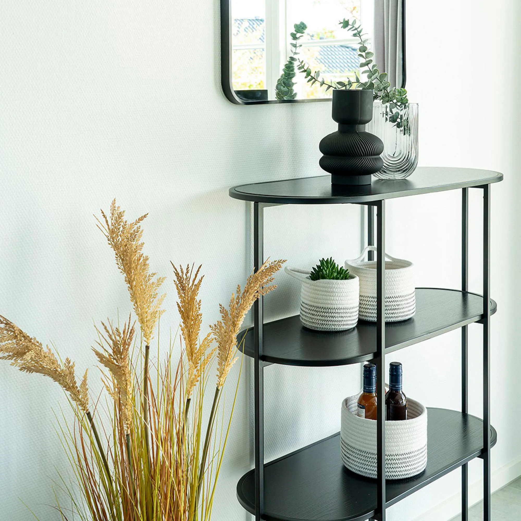 Vita Curved Open Shelving Unit - Black, Melamine
