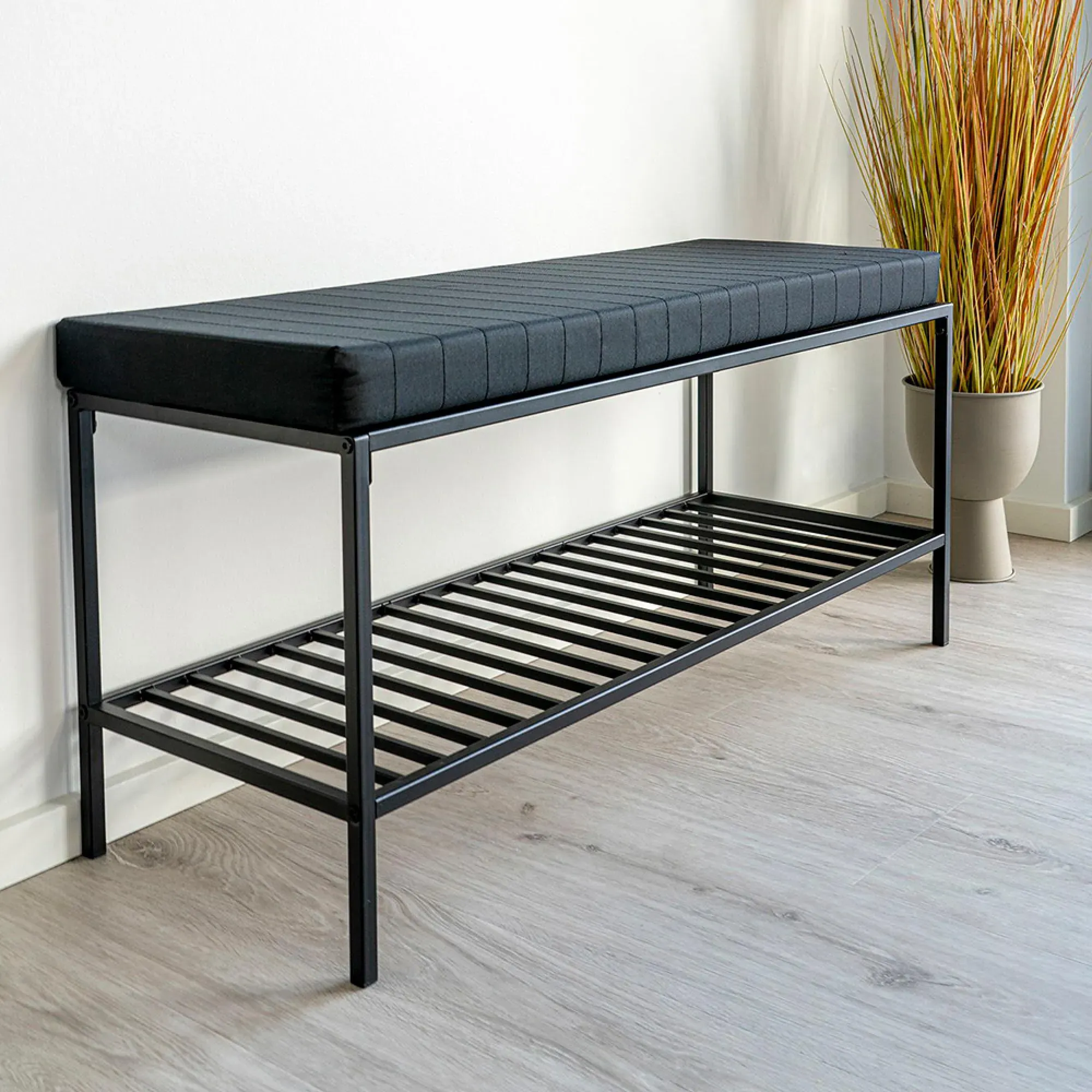 Vita Hall Bench with Shelf - Black, Melamine
