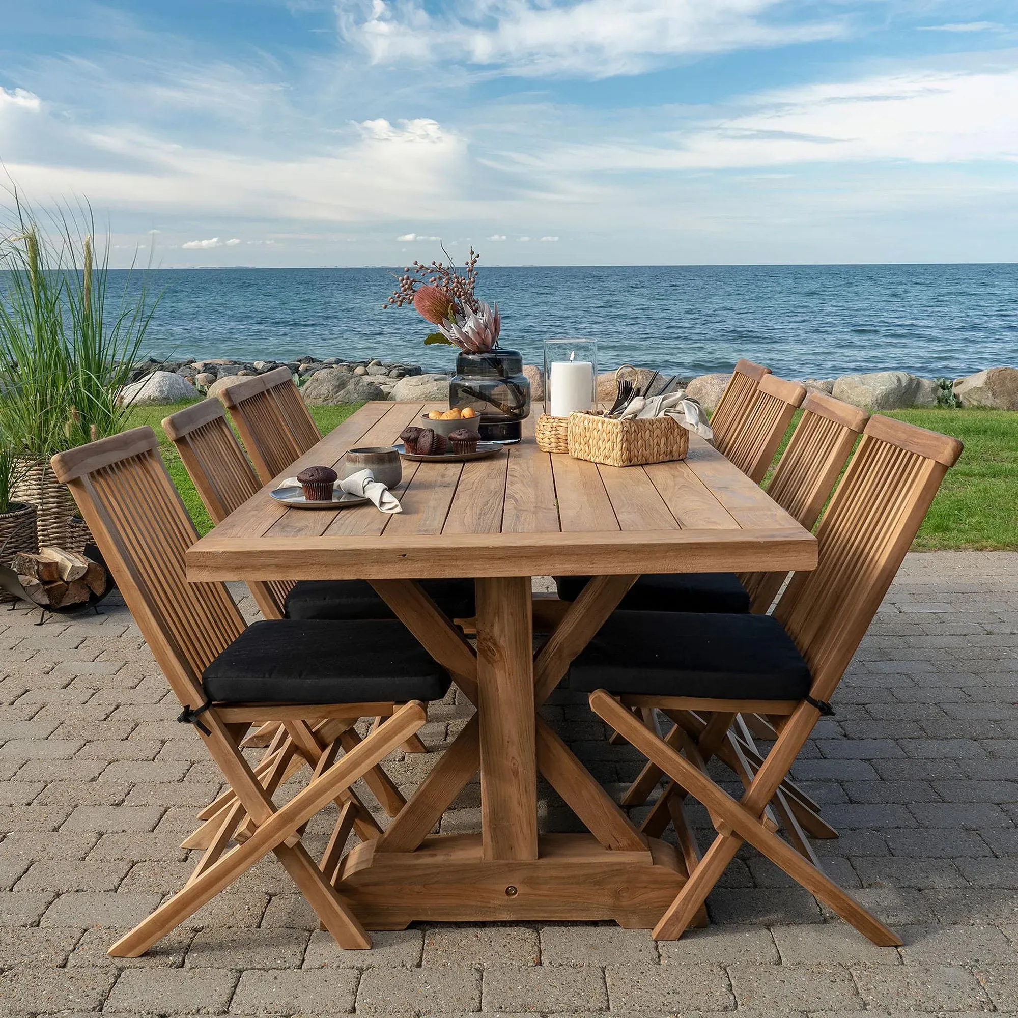 Volos 10 Seater Garden Dining Table - Natural, Teak Wood