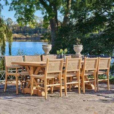 Volos 10 Seater Garden Dining Table - Natural, Teak Wood